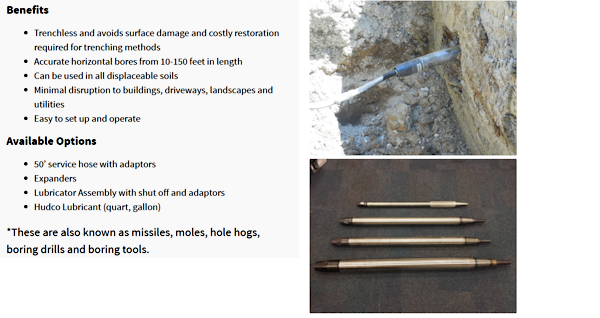piercing tools, moles, underground missiles, underground hogs, boring tools